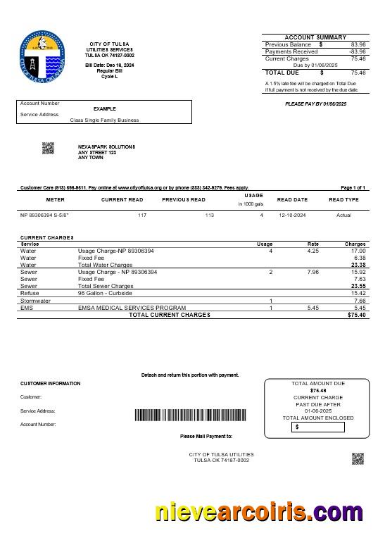 USA Oklahoma City of Tulsa business utility bill